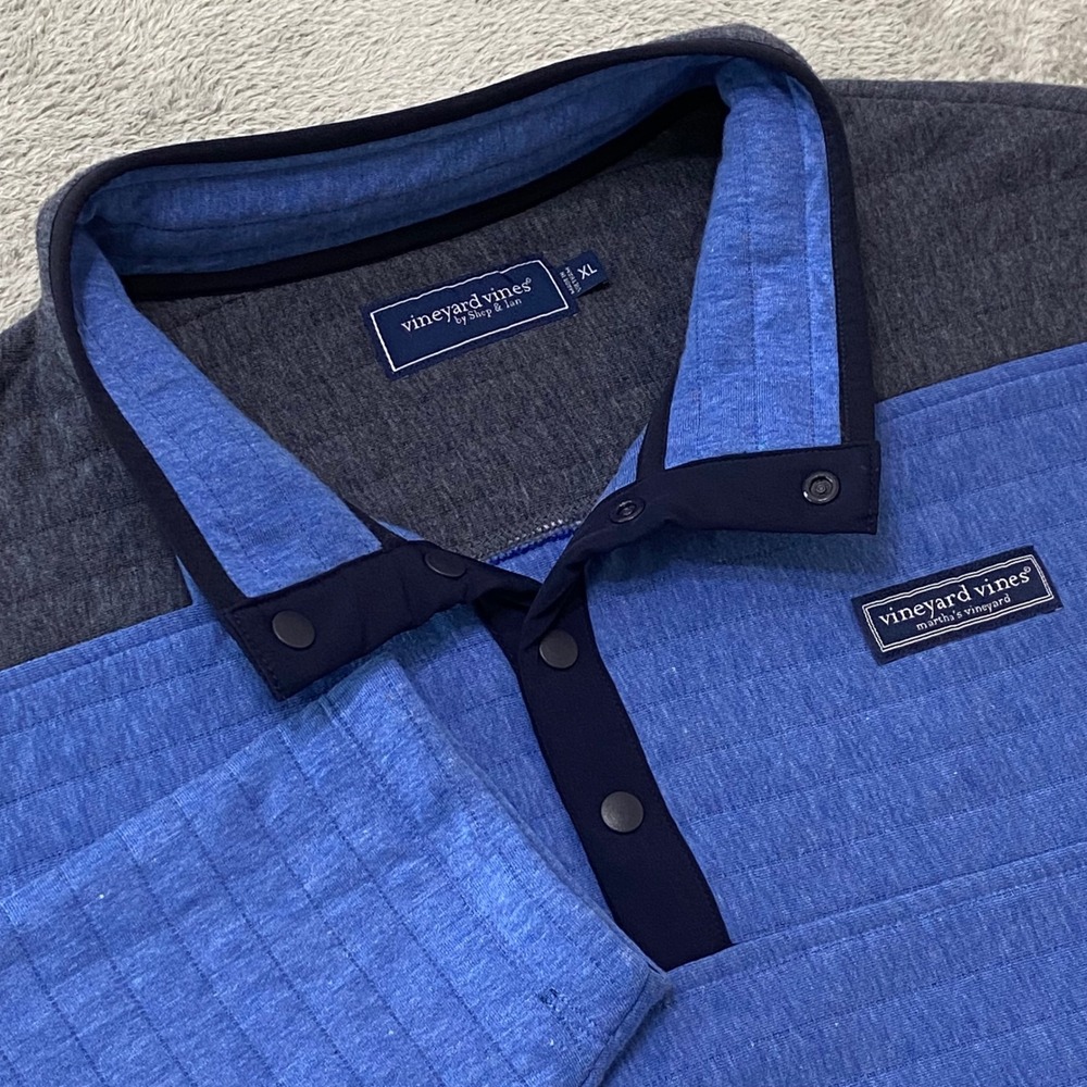Vineyard Vines Men's XL Quilted Shep 1/4 Zip Pullover Long Sleeve Blue Gray